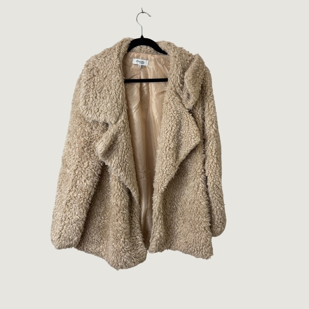 Charlotte Russe Faux Fur Teddy Coat Tan Beige XL Streetwear Y2K Fuzzy Jacket